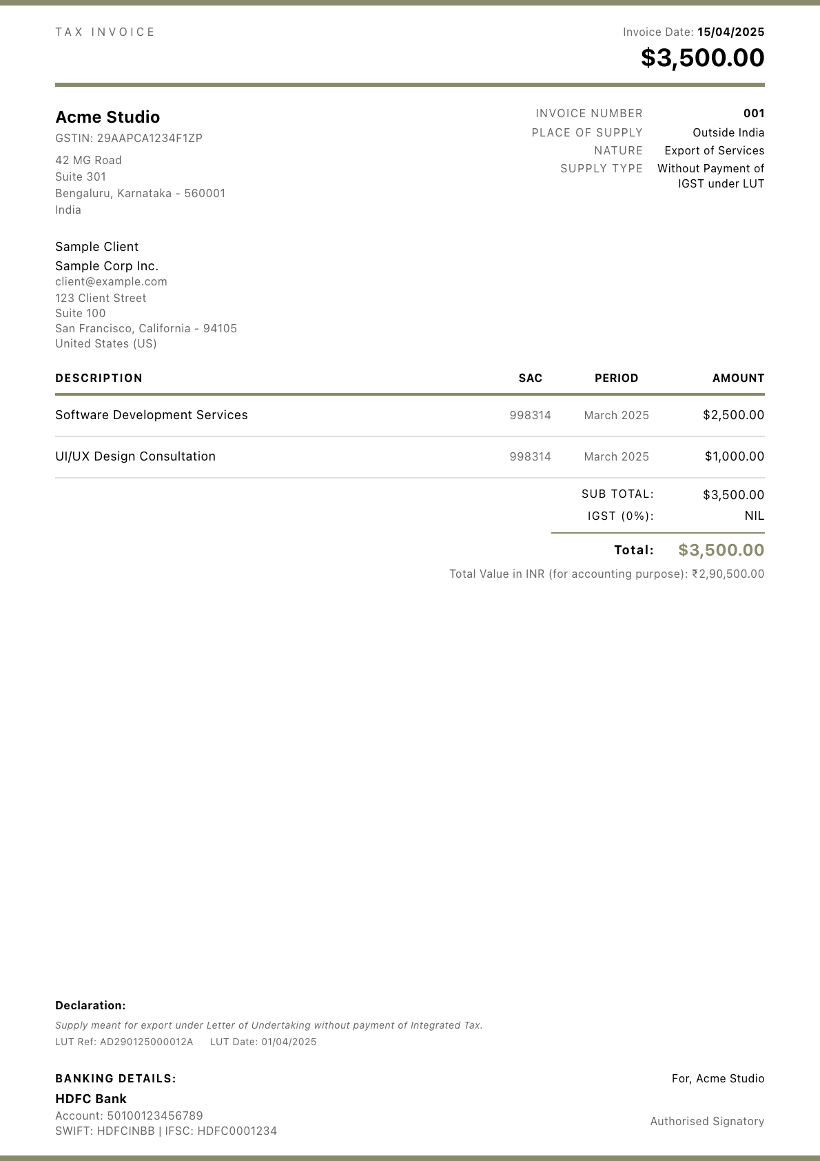 Executive invoice template