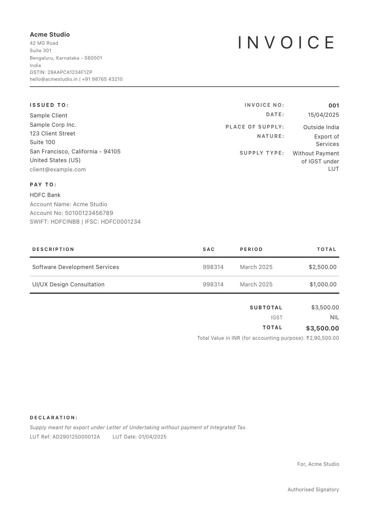 Elegant invoice template