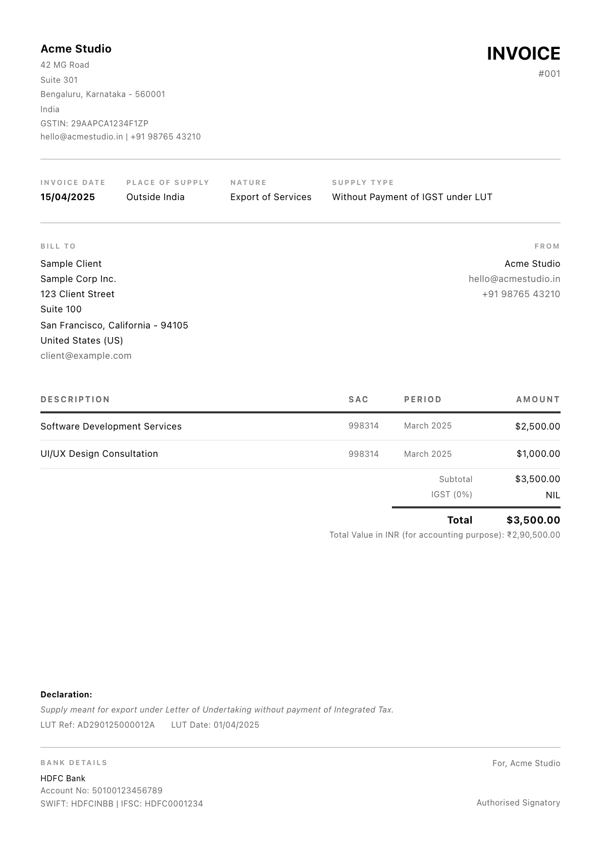 Standard invoice template