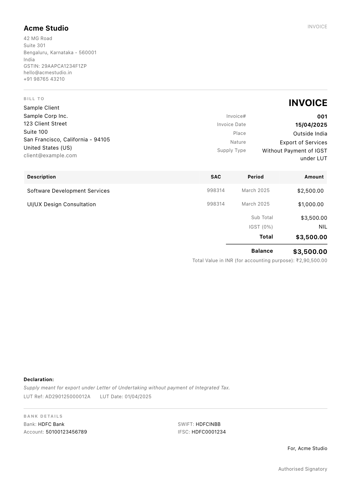 Compact invoice template